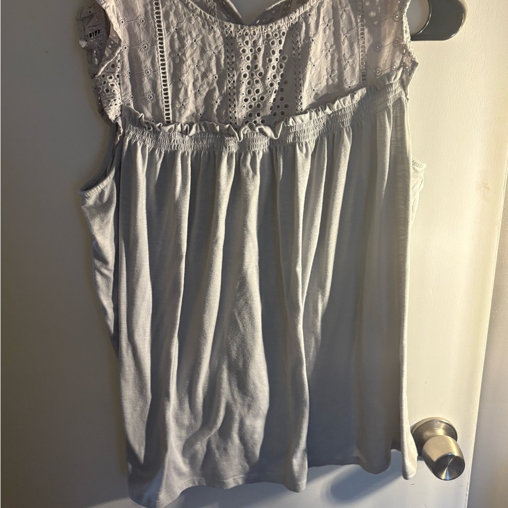 Maurices Light Gray Lace Accent Blouse